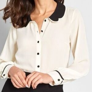 Modcloth Cream Button Down Shirt with Black Trim